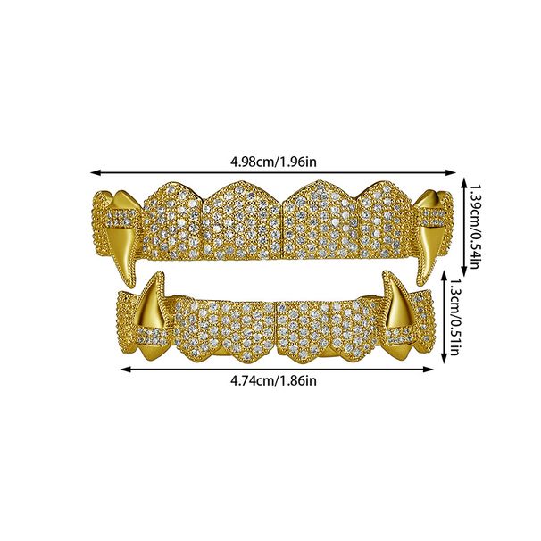 Christmas hip-hop high-end copper zirconium braces, exaggerated electroplated sharp teeth braces_ipsvogv.com