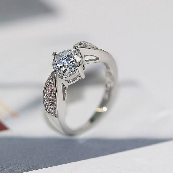 Fashion Eight Arrows and Eight Hearts Female Engagement Ring White Gold Plated with Zircon Accessories_ipsvogv.com