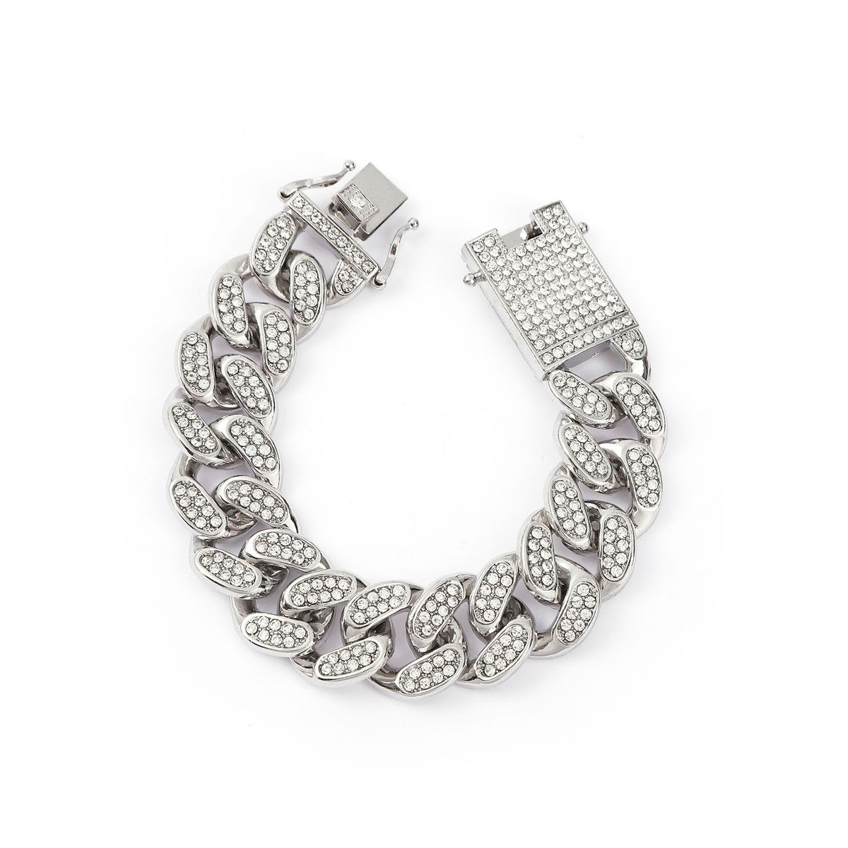 Hip Hop 20mm Full Diamond Lines Men's Bracelet Anklet Exaggerated Personality Rap Rhinestone Cuban Chain_ipsvogv.com