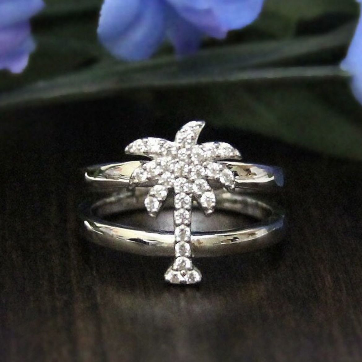 Sanjie Fashion Coconut Tree Zircon Feminine Style, Simple Fork Japanese And Korean Diamond Set Tail Ring, Creative_ipsvogv.com