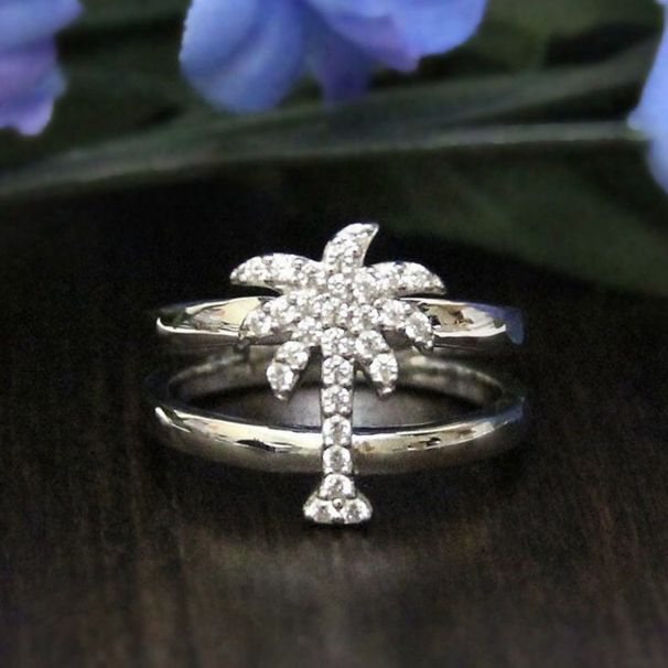 Sanjie Fashion Coconut Tree Zircon Feminine Style, Simple Fork Japanese And Korean Diamond Set Tail Ring, Creative_ipsvogv.com