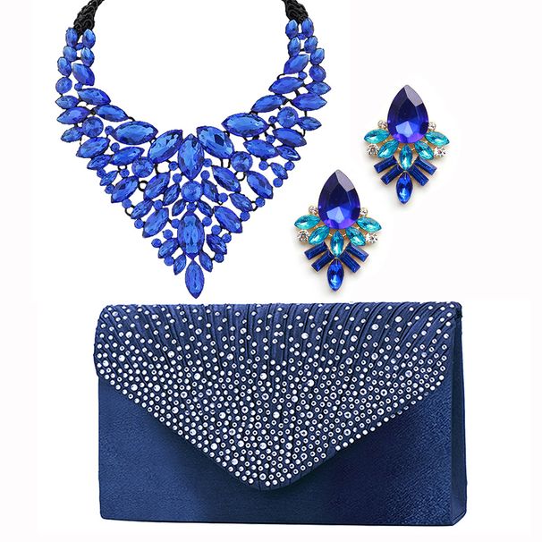 Light luxury water drop crystal gem necklace earrings bag three piece set evening jewelry set handbag_ipsvogv.com