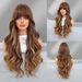 Long Mixed Brown Highlights Wavy Wig For Women Natural Synthetic Curly Wig Heat Resistant Fiber Wig For Everyday WearWavy Wigs_ipsvogv.com
