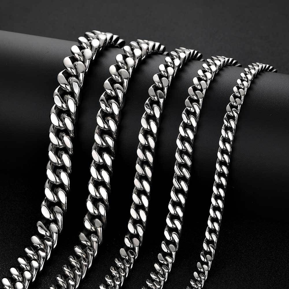Men's Jewelry Stainless Steel Smooth Buckle Encryption Four Sided Grinding Cuban Necklace Real Gold Electroplating Hip Hop Titanium Steel_ipsvogv.com