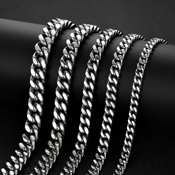 Men's Jewelry Stainless Steel Smooth Buckle Encryption Four Sided Grinding Cuban Necklace Real Gold Electroplating Hip Hop Titanium Steel_ipsvogv.com