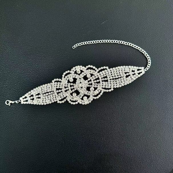 Fashion ladies shiny full rhinestone flower shaped hollow claw chain mesh wide arm chain hand jewelry_ipsvogv.com