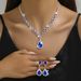 Fashion Wedding Bride Jewelry Necklace Earrings Full Diamond Flower Blue Set_ipsvogv.com