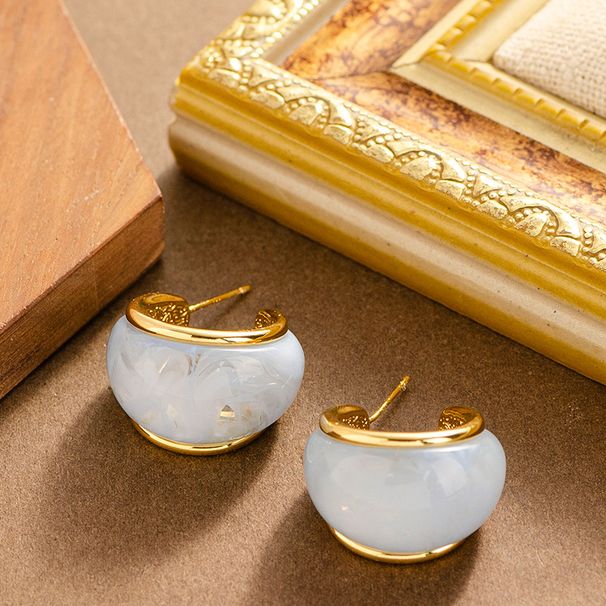 Korean Version Sweet Exquisite Jelly Colored Letter C-shaped Resin Earrings, Versatile And Elegant For Women, Simple_ipsvogv.com