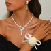 Women’s Jewelry Set Fashion Anti Pearl Necklace Earrings Bracelet Set Alloy Flower Bridal Dress Personality Suit Female Fashion Temperament_ipsvogv.com
