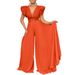 Women's sexy deep V pleated wide leg large size jumpsuit_ipsvogv.com