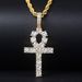 Unisex hot selling Ankh key cross pendant zircon gold necklace hip hop trend hot selling jewelry_ipsvogv.com