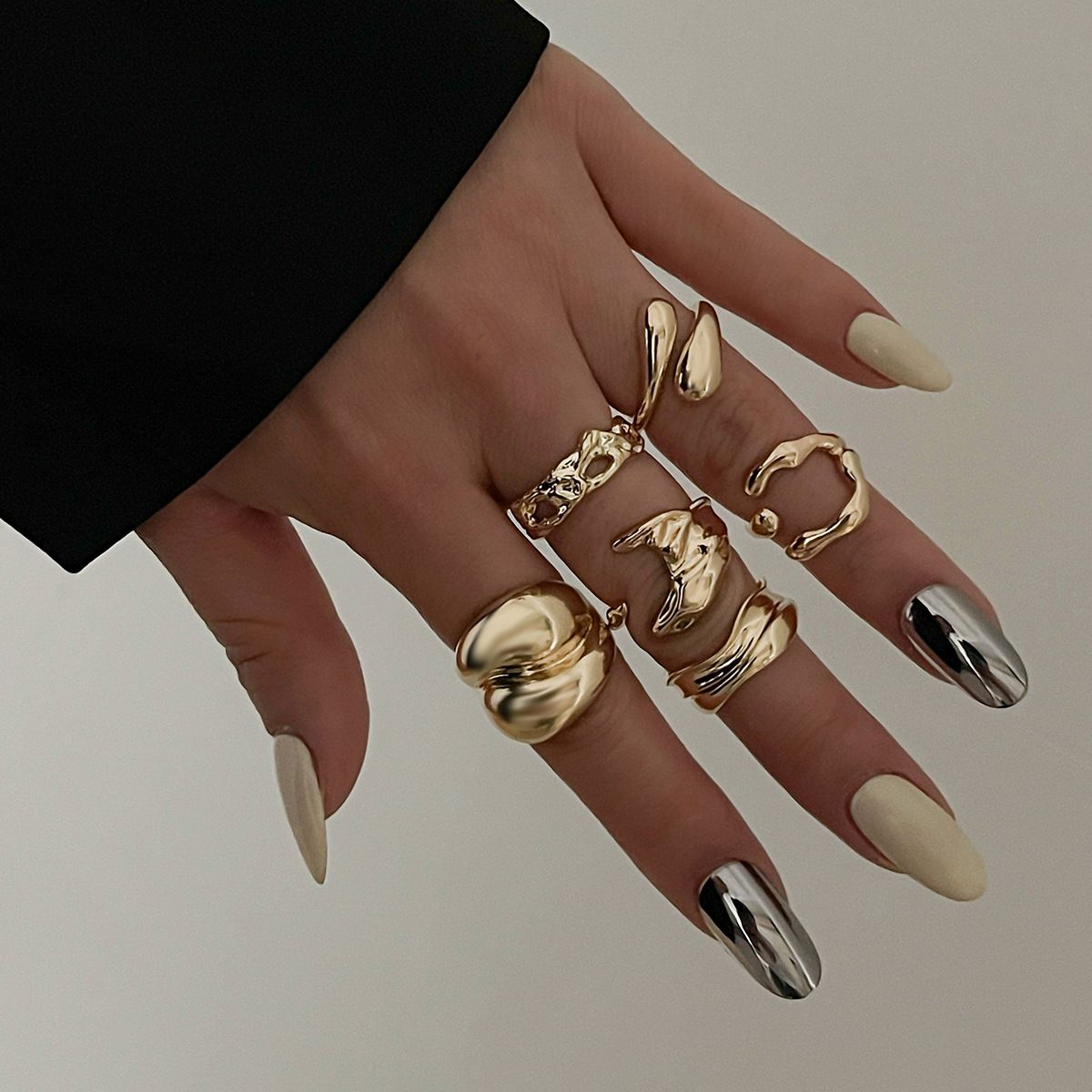 Fashion Metal Liquid Lava Open Set Ins Scenery Surface Water Drop Hug Ring For Women_ipsvogv.com