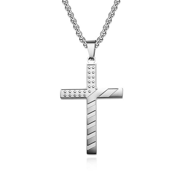 Stars and Stripes Titanium Steel Cross Necklace Gender free Men and Women Wear Trendy Pendant_ipsvogv.com