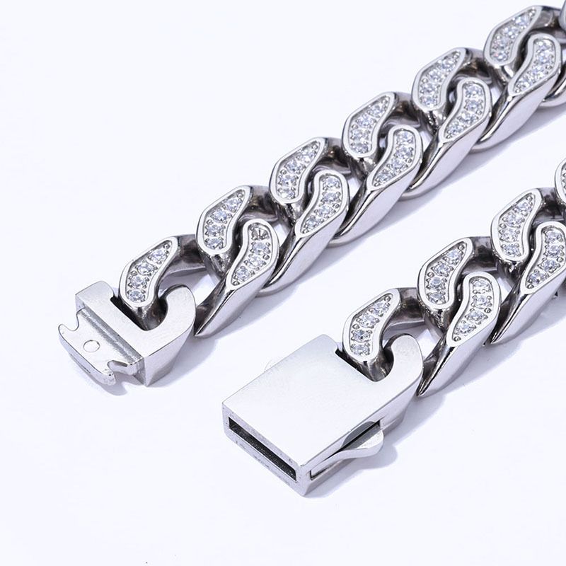Men's Jewelry Cuban Bracelet Jewelry Men's Trendy Hip Hop Style Stainless Steel Diamond Necklace Jewelry Set_ipsvogv.com