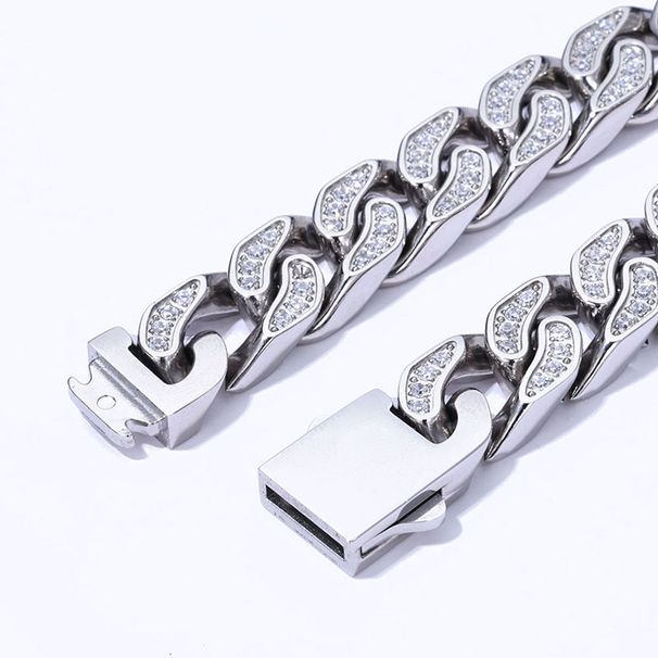Men's Jewelry Cuban Bracelet Jewelry Men's Trendy Hip Hop Style Stainless Steel Diamond Necklace Jewelry Set_ipsvogv.com