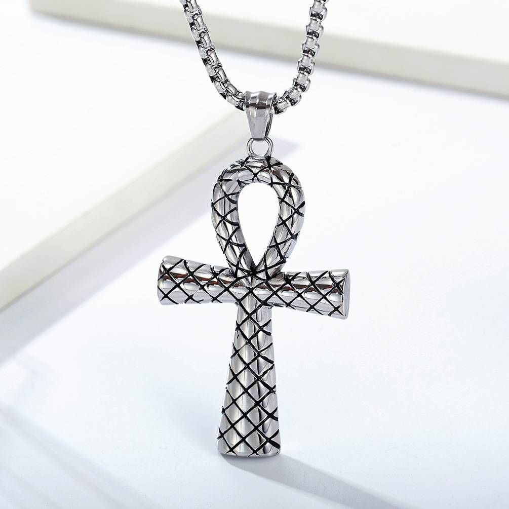 Egyptian Ankh cross titanium steel necklace niche personality cultural symbol pendant accessories_ipsvogv.com