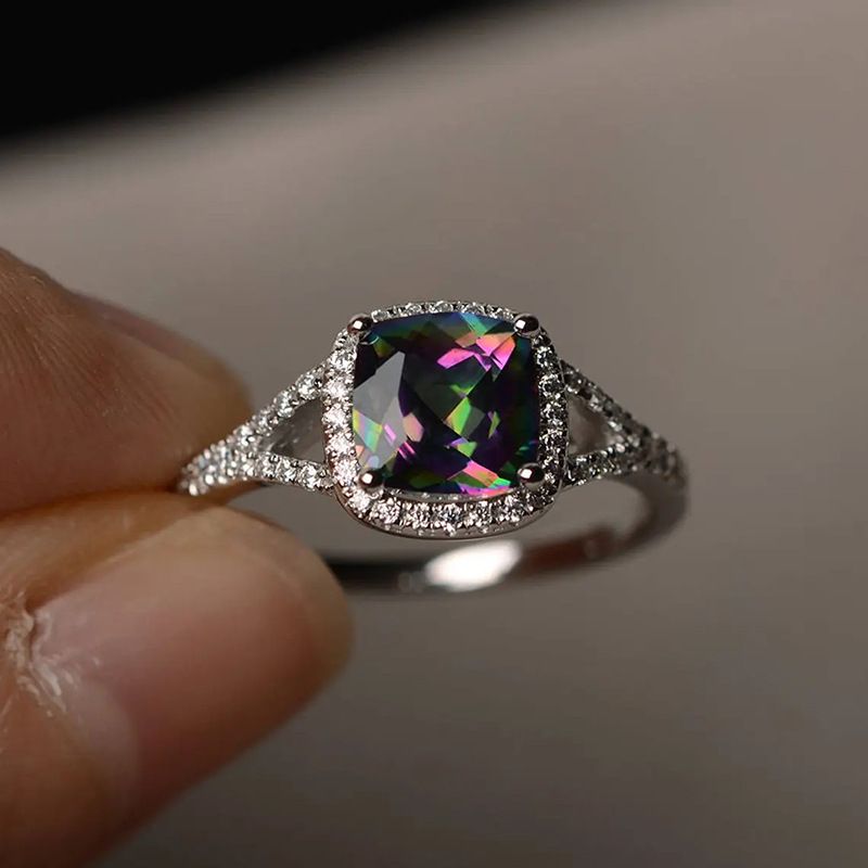 Cao Shi's Fashion, Luxury, and Elegant Temperament Simple Square Colorful Ring, Female_ipsvogv.com