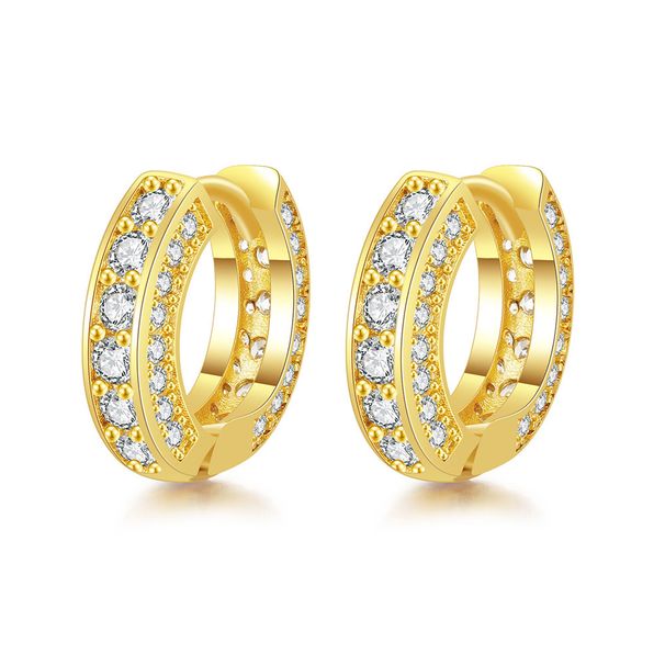 Unisex hot selling hip hop personality earrings for men and women micro inlaid zircon gold plated round ear buckles hot selling temperament earrings_ipsvogv.com