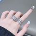 Zircon Diamond Full Cross Bow Pink Open Ring, Light Luxury, High End, Niche Design, Fashion Accessories For Women Ring, Luxury, End, Design,_ipsvogv.com