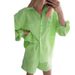 Women's Clothing Versatile Shirt Elastic Waist Shorts Cotton Linen Two Piece Set_ipsvogv.com