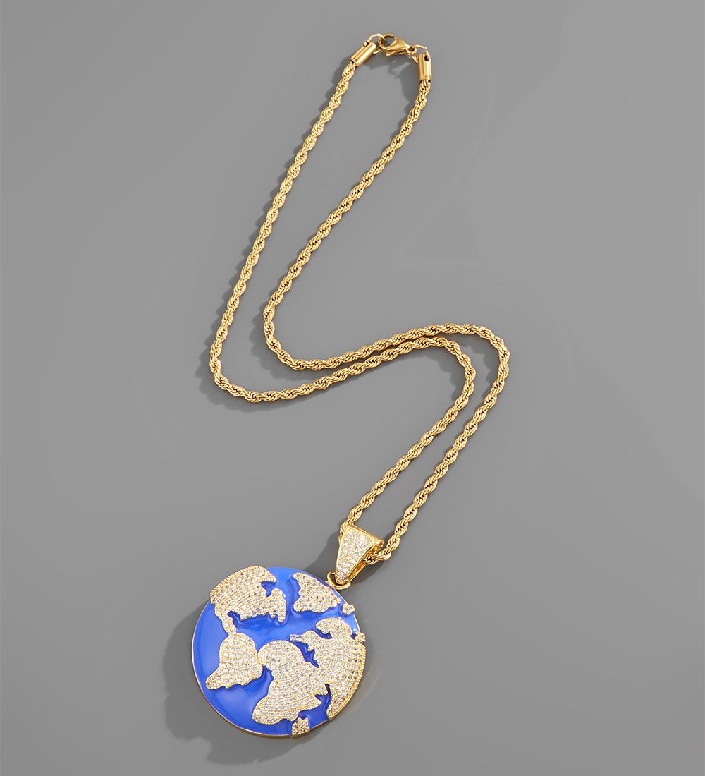 New Jewelry Copper Micro Inlaid Zircon Earth Pendant Necklace For Rap Singers_ipsvogv.com