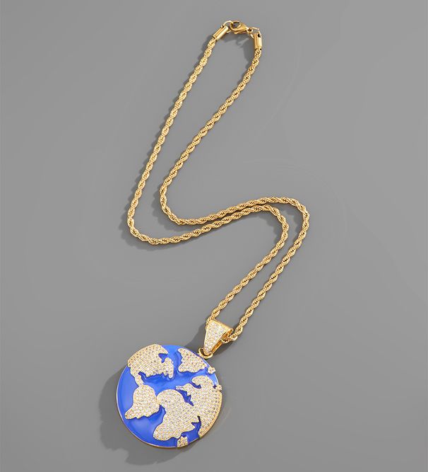 New Jewelry Copper Micro Inlaid Zircon Earth Pendant Necklace For Rap Singers_ipsvogv.com