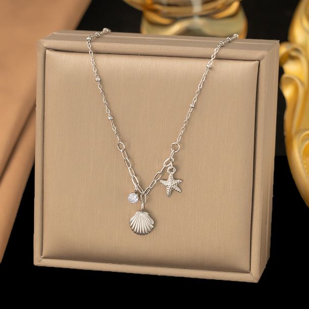 Small And Luxurious High-end Gold Shell, Starfish, Water Diamond Necklace, Female Collarbone Neck Chain, Non Fading_ipsvogv.com