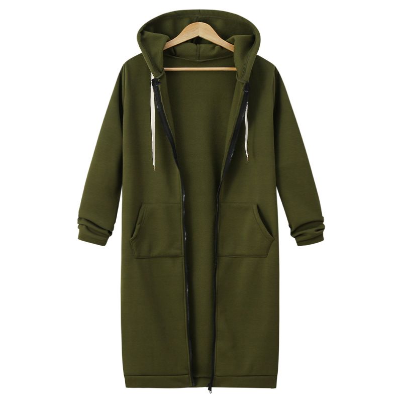 Women's Clothing Autumn and Winter Women's Clothing Hooded Long Sleeve Mid Length Sweater Fleece Long Coat_ipsvogv.com