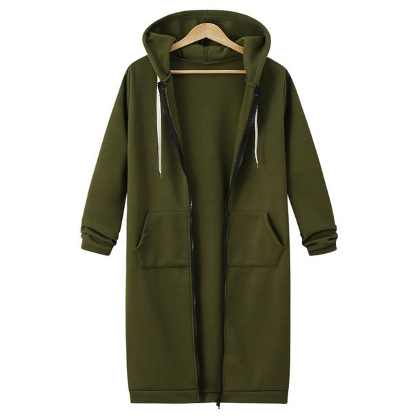 Women's Clothing Autumn and Winter Women's Clothing Hooded Long Sleeve Mid Length Sweater Fleece Long Coat_ipsvogv.com