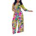 Women's Fashion Print Two-piece Suit Lapel Tie Shirt Wide Leg Pants Suit_ipsvogv.com