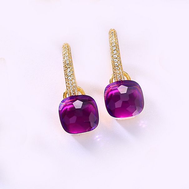 Purple Candy Earrings For Women S925 Silver Gold Plated Colored Gemstone Earrings Light Luxury Fashion High End_ipsvogv.com