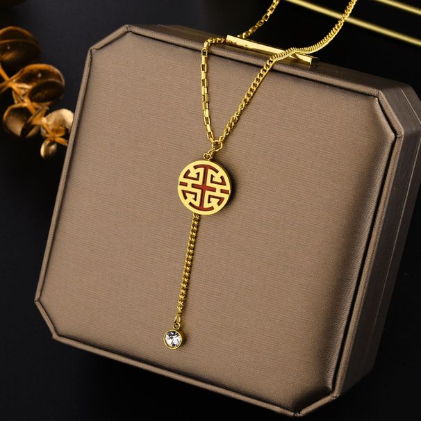 Fashion Trend Titanium Steel Non-fading Sweater Chain Gold Plated Red Auspicious Circle Bone Clavicle Chain_ipsvogv.com