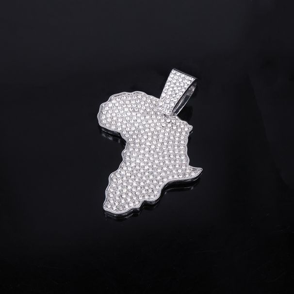 Personality Full Map Pendant Necklace For Men Hip Hop Cool Single Row Diamond Cuban Chain_ipsvogv.com