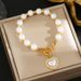 Korean Version Diamond Studded Heart-shaped Pearl Titanium Steel Necklace Bracelet, Women's Light Luxury Peach Heart_ipsvogv.com