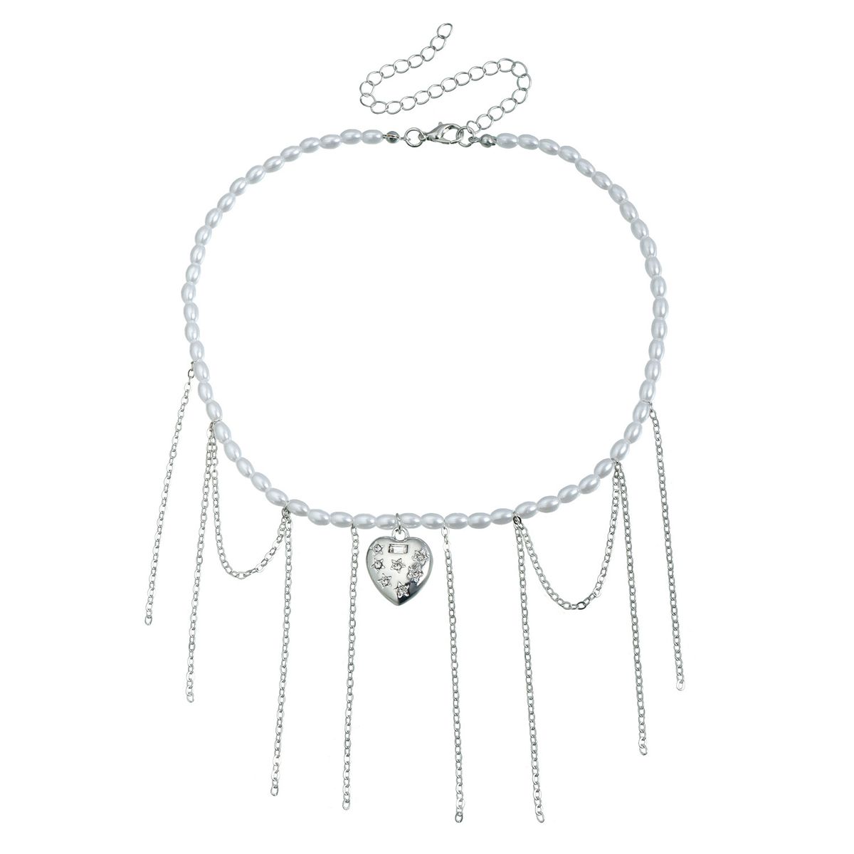 Accessories Ins Pearl Baroque Pentagram Love Pendant Collarbone Chain Pop Tassel Necklace_ipsvogv.com