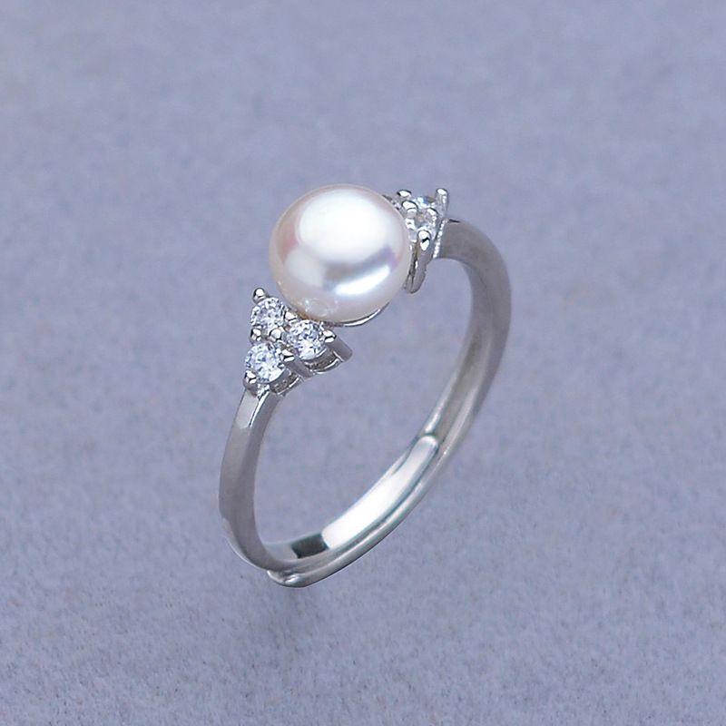 S925 Silver Women's Pearl Ring 6 7mm Round Bright Natural Freshwater Pearl Ring_ipsvogv.com