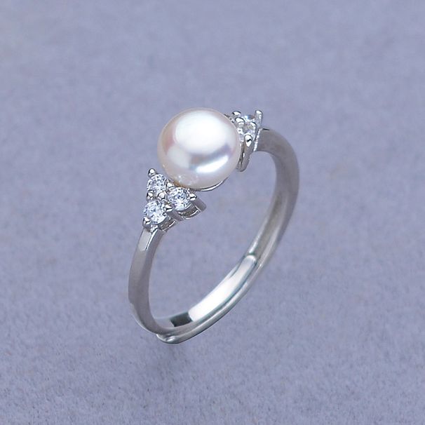 S925 Silver Women's Pearl Ring 6 7mm Round Bright Natural Freshwater Pearl Ring_ipsvogv.com