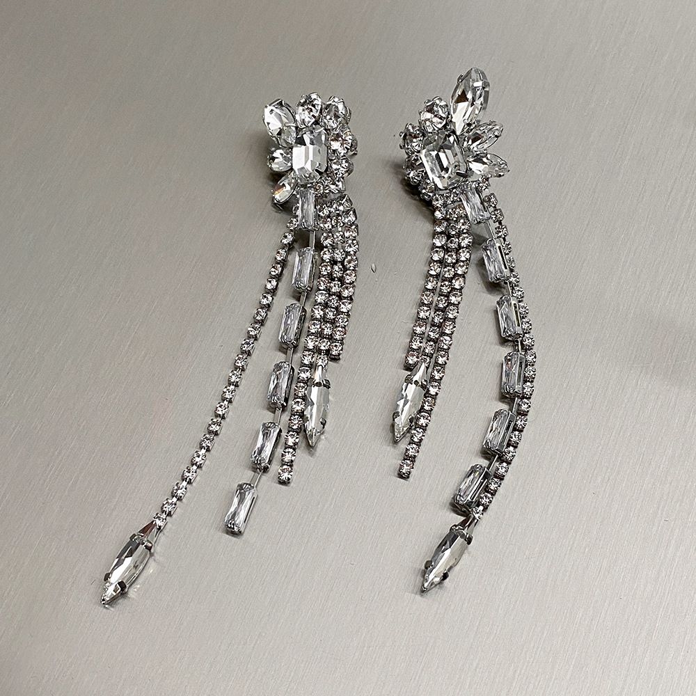 Irregular Smart Long Diamond Chain earrings High-grade Geometric Tassel Zircon earrings Female earrings_ipsvogv.com