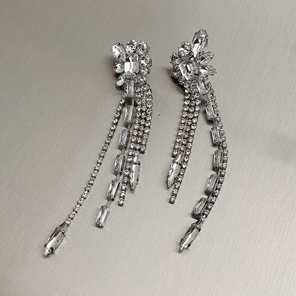 Irregular Smart Long Diamond Chain earrings High-grade Geometric Tassel Zircon earrings Female earrings_ipsvogv.com