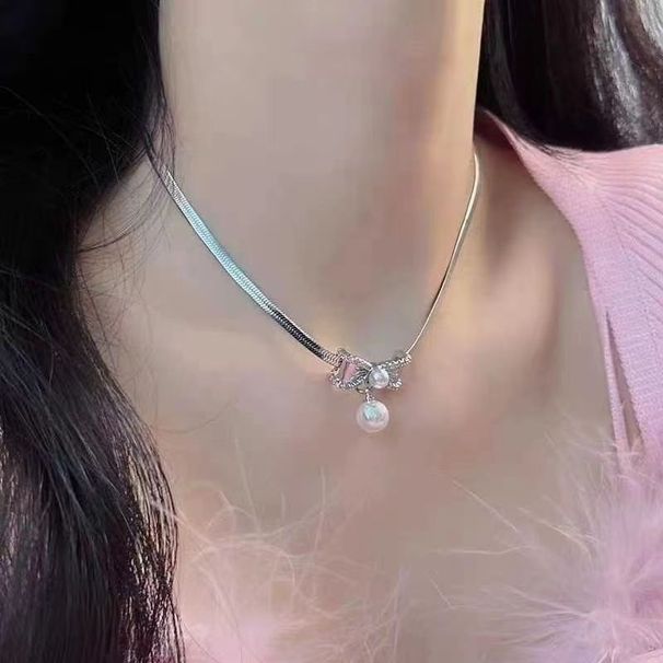 Zircon Hollow Bow, Water Droplet Necklace, Earring Set, Sparkling Diamond, Light Luxury, High-end Clavicle, Fashionable_ipsvogv.com