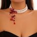 Triple Layer Pearl Tassel Crystal Necklace Goth Wind Blood Drop Cosplay Collar Chocker_ipsvogv.com