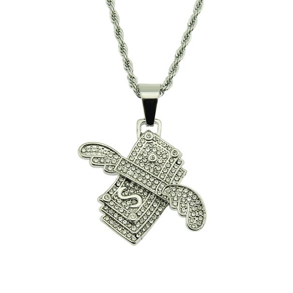 Hip Hop Diamond Angel Wings USD Necklace Nightclub Fashion Men's Pendant_ipsvogv.com
