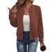 Women's Clothing new solid color zipper jacket baseball collar casual jacket_ipsvogv.com