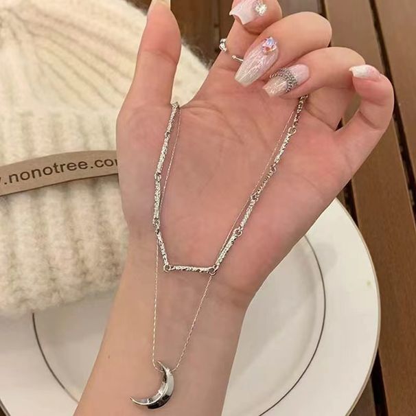 Sweet, Cool, Cold Wind, Double Layer Moon Necklace, Light Luxury, High End, Small And Unique, Clavicle Spicy Girl,_ipsvogv.com