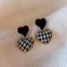 Wom's Earrings Retro Love Autumn And Winter Fashion Design Korean Short Houndstooth Plaid Peach Heart Earrings For_ipsvogv.com