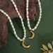 French Niche Personality Ins Cool Style Pleated Texture Moon Pendant Collarbone Chain Titanium Steel Freshwater Pearl_ipsvogv.com