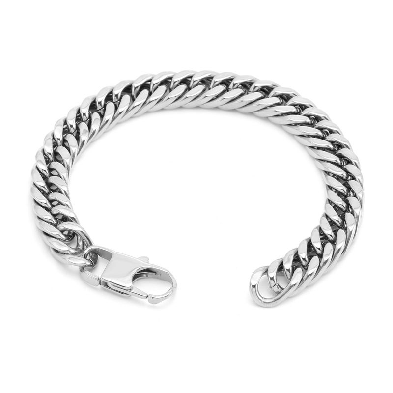 Titanium Steel Double Weave Four-Sided Polished Cuban Bracelet Hip-Hop Personality Fashion Simple Men's Jewelry_ipsvogv.com