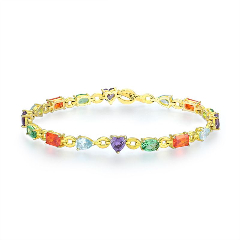 S925 sterling silver plated with gold light luxury bracelet female colored gemstone bracelet jewelry silver jewelry_ipsvogv.com