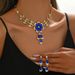 Diamond-Encrusted Water Drop Flower Tassel Necklace And Earrings Elegant Delicate Clavicle Chain Light Luxury High-End_ipsvogv.com