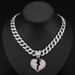 Street 3D Full Diamond Love New Product Alloy Broken Heart Droplet Oil Pendant Cuban Chain Necklace_ipsvogv.com